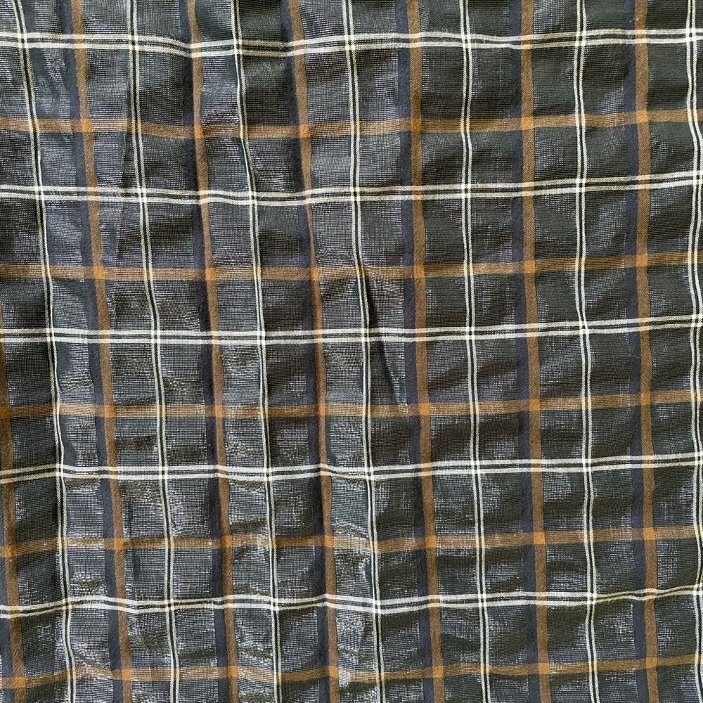 LOFT Metallic Navy Plaid Ruffle Short Sleeve Top, L - Picture 6 of 12